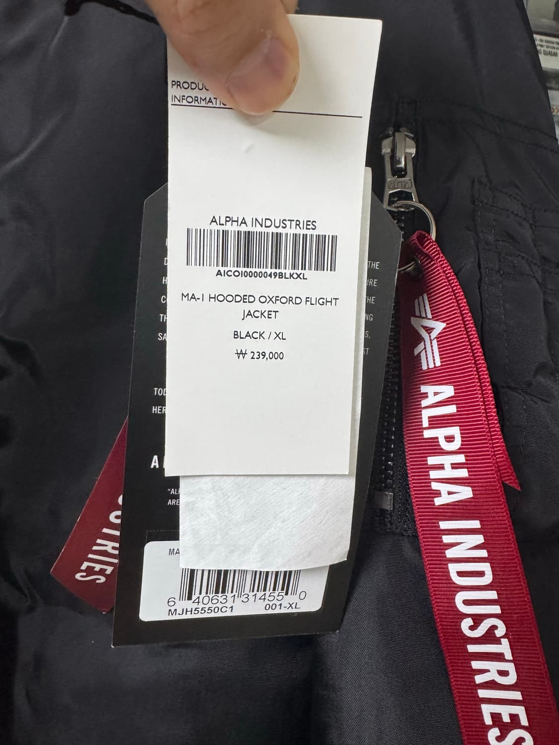 XL 알파인더스트리 MA-1 Hooded Oxford 항공점퍼 블랙 상품이미지3