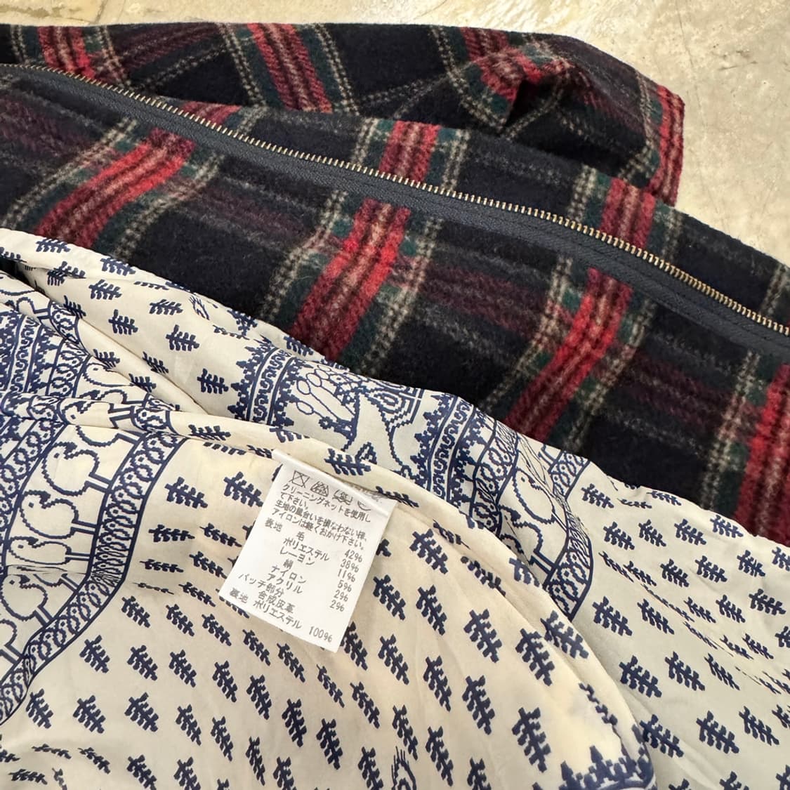 네넷 후드 더플 체크 코트 네이비/레드 상품이미지9