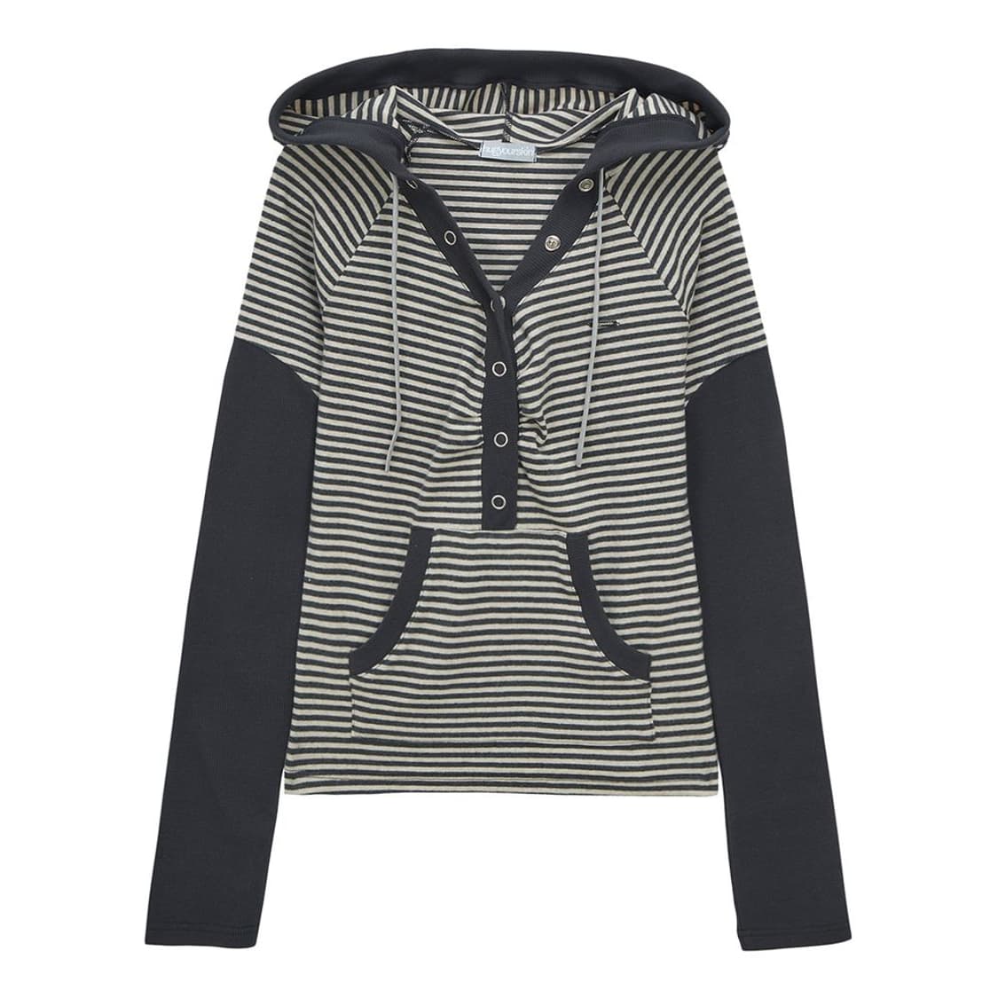 허그유어스킨 스트라이프 스냅 버튼 후드티 차콜 상품이미지1