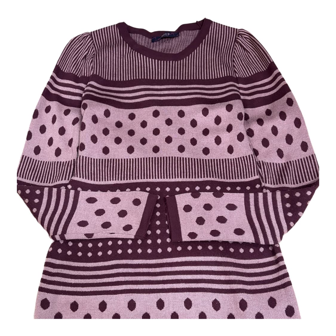 빈티지 Soup 핑크 도트 스트라이프 니트 원피스 상품이미지3