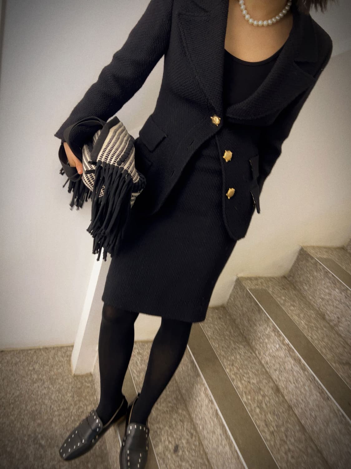 발렌티노 부티크 블랙 트위드 자켓 스커트 세트 명품셋업 상품이미지3