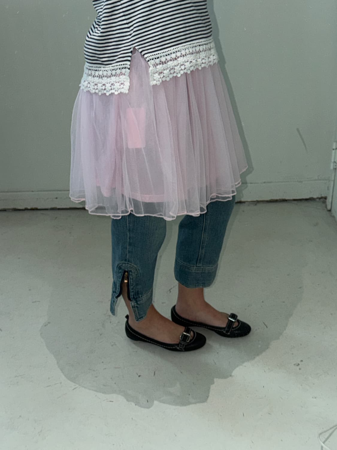 일본빈티지 레이어드 핑크 샤스커트 상품이미지2