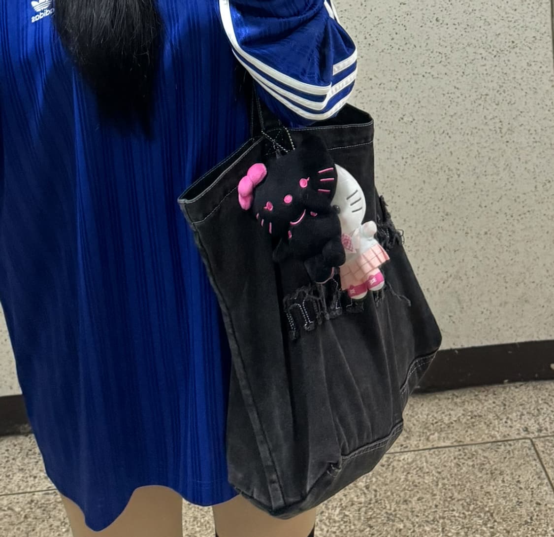 마뗑킴 로고 에코백 워시드 데님 토트백 블랙 상품이미지2