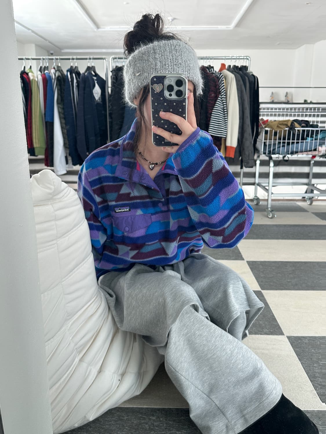 파타고니아 신칠라 블루 패턴 스냅 플리스 상품이미지2