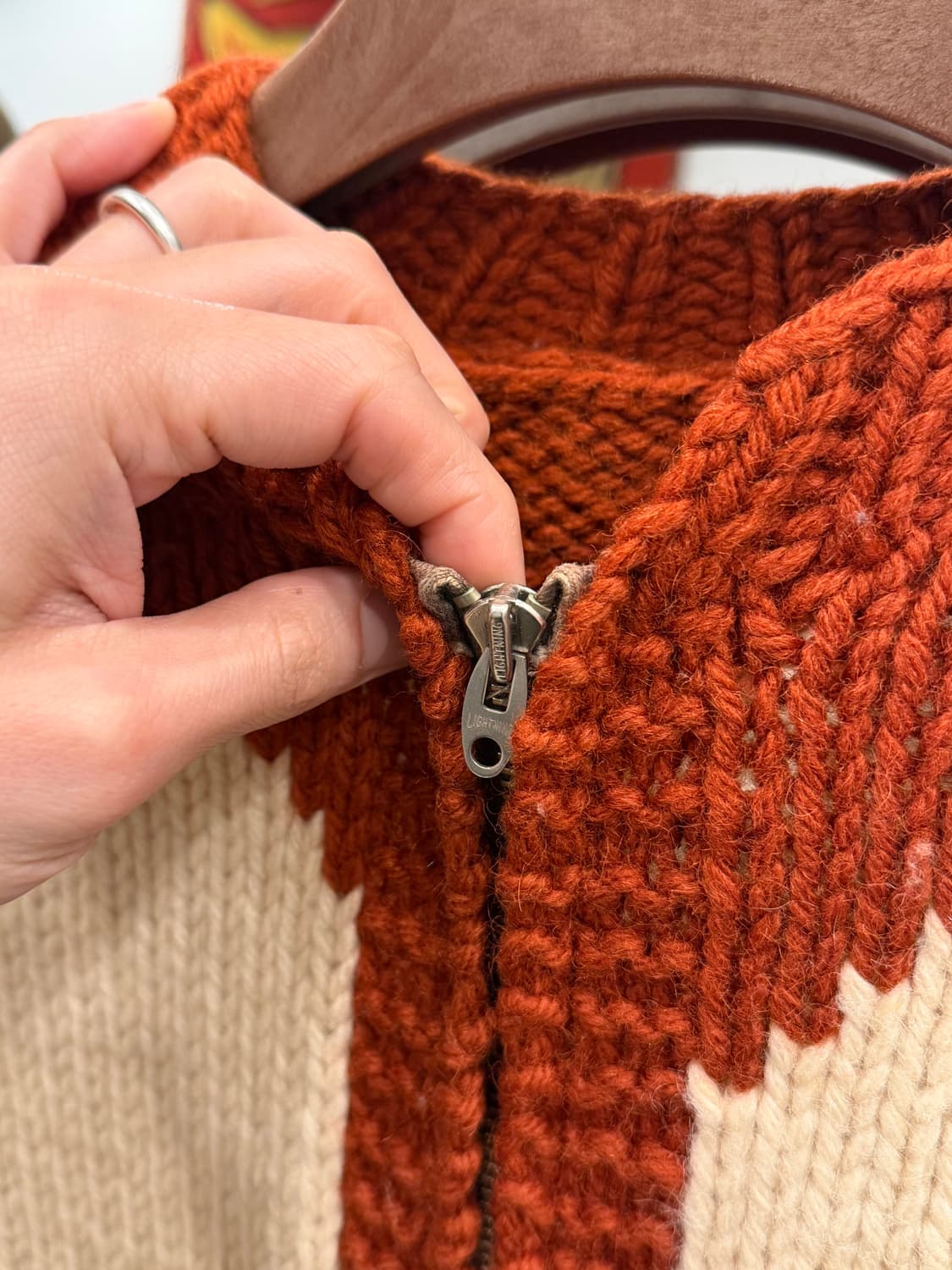 70-80s Vtg 빈티지 헤비울 코위찬 니트 집업 상품이미지3