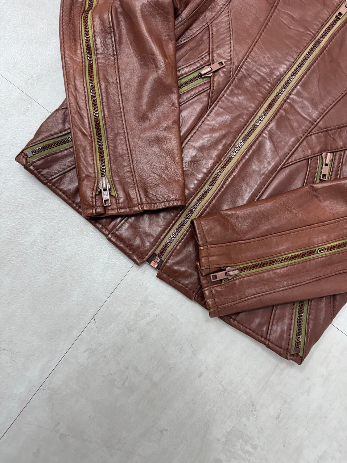 •Hongkong vintage 90s  리얼 레더 자켓 브라운 상품이미지3