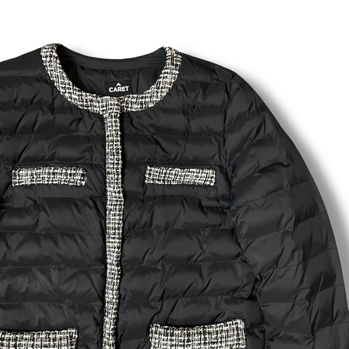 빈티지 블랙 트위드 경량 패딩 S 상품이미지3
