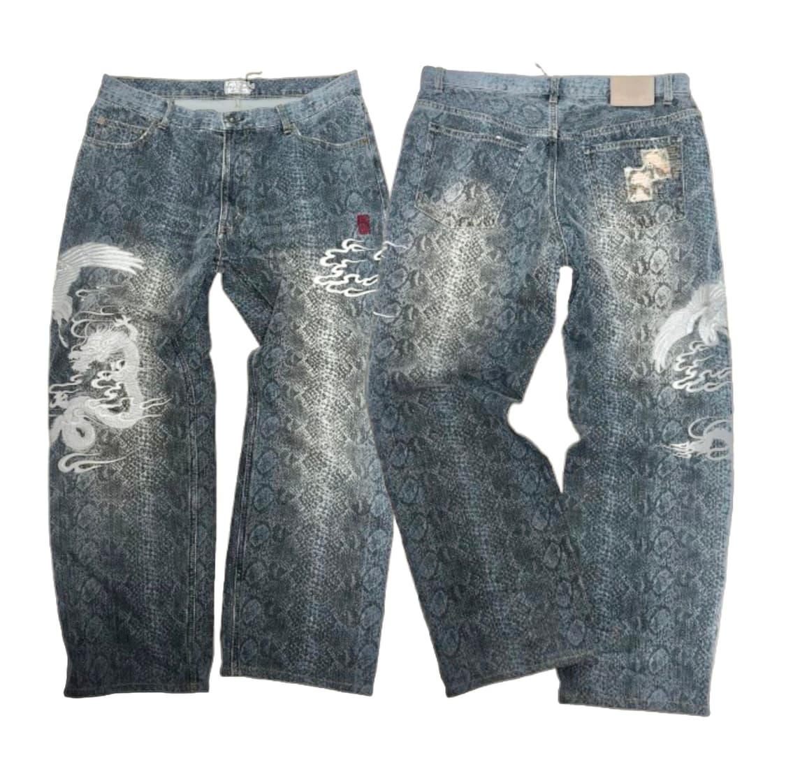 38 카라쿠리 타마시 오리엔탈 드래곤 자수 데님 팬츠 상품이미지1