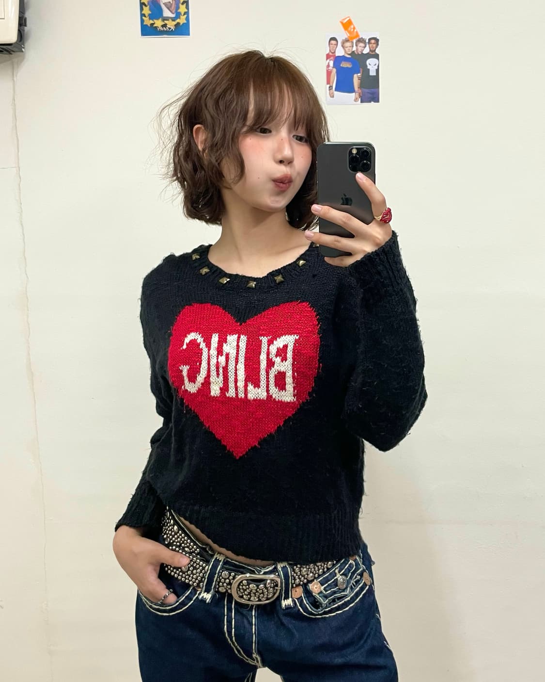 Studded bling heart black knitwear  상품이미지1