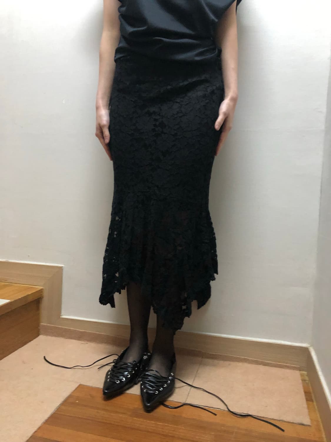 빈티지 블랙 레이스 롱 스커트 상품이미지2