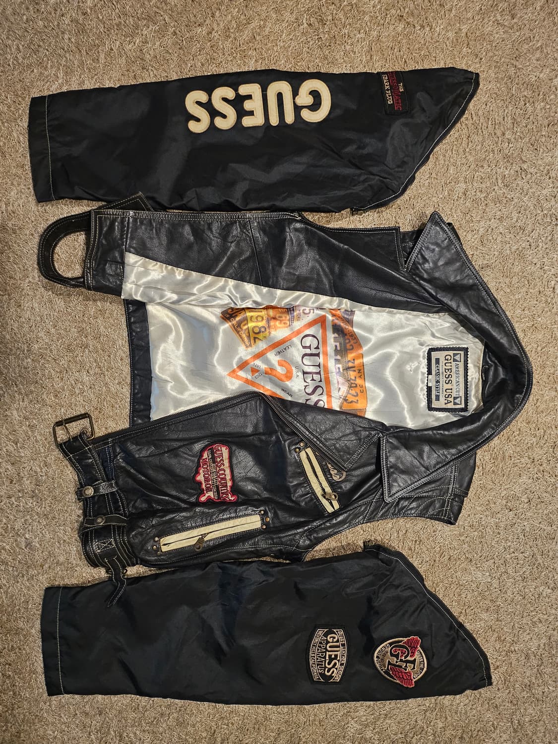 (XL-105) 게스 USA 90's 소매 탈부착 소가죽 바이커 베스트  상품이미지2