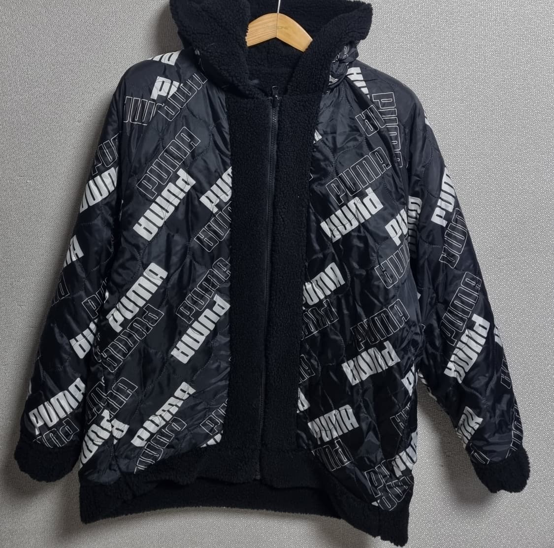 L (100) 푸마 블랙 플리스 리버시블 양면 후드집업 상품이미지3