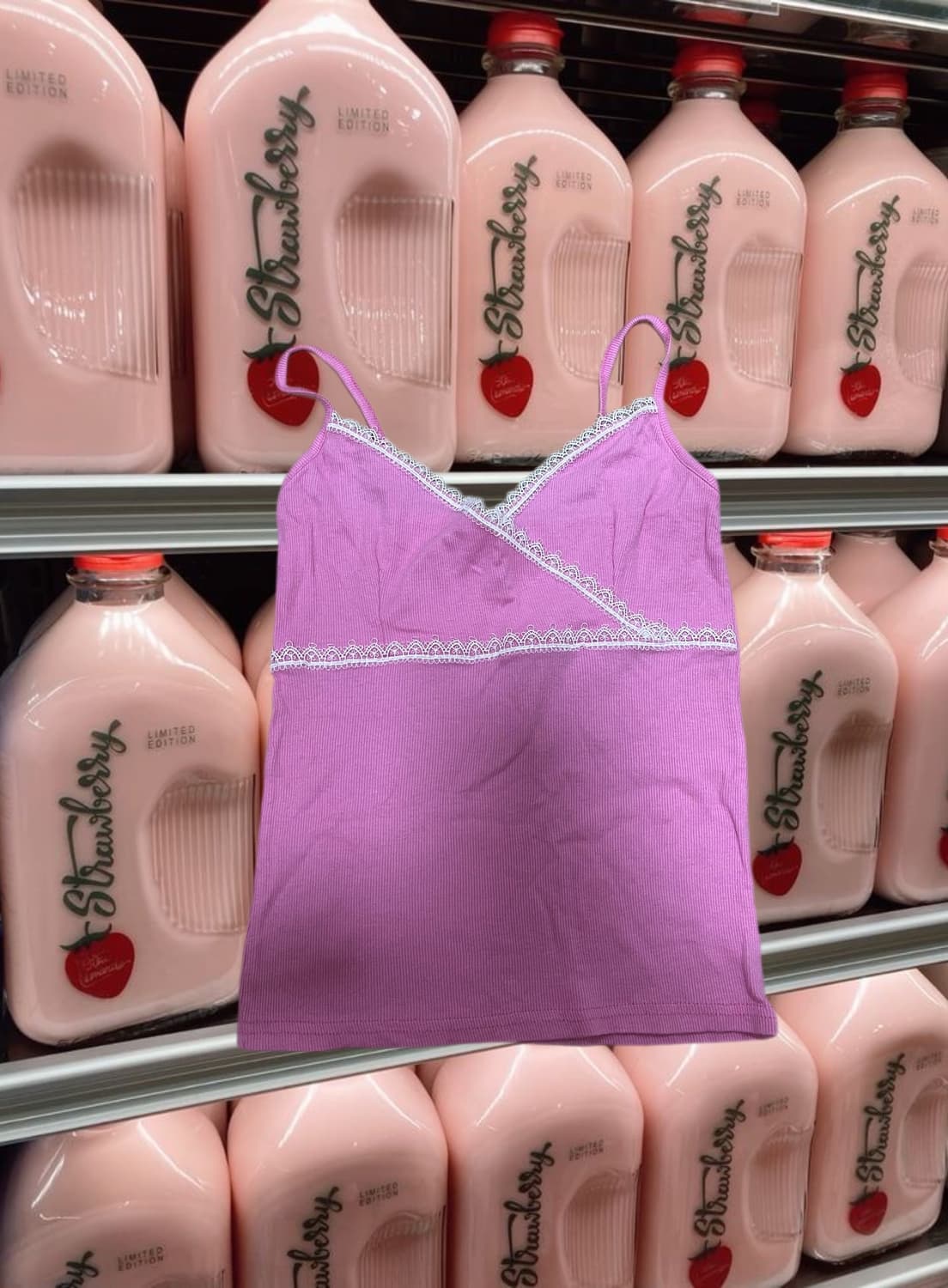 핑크 레이스 골지 나시  상품이미지1