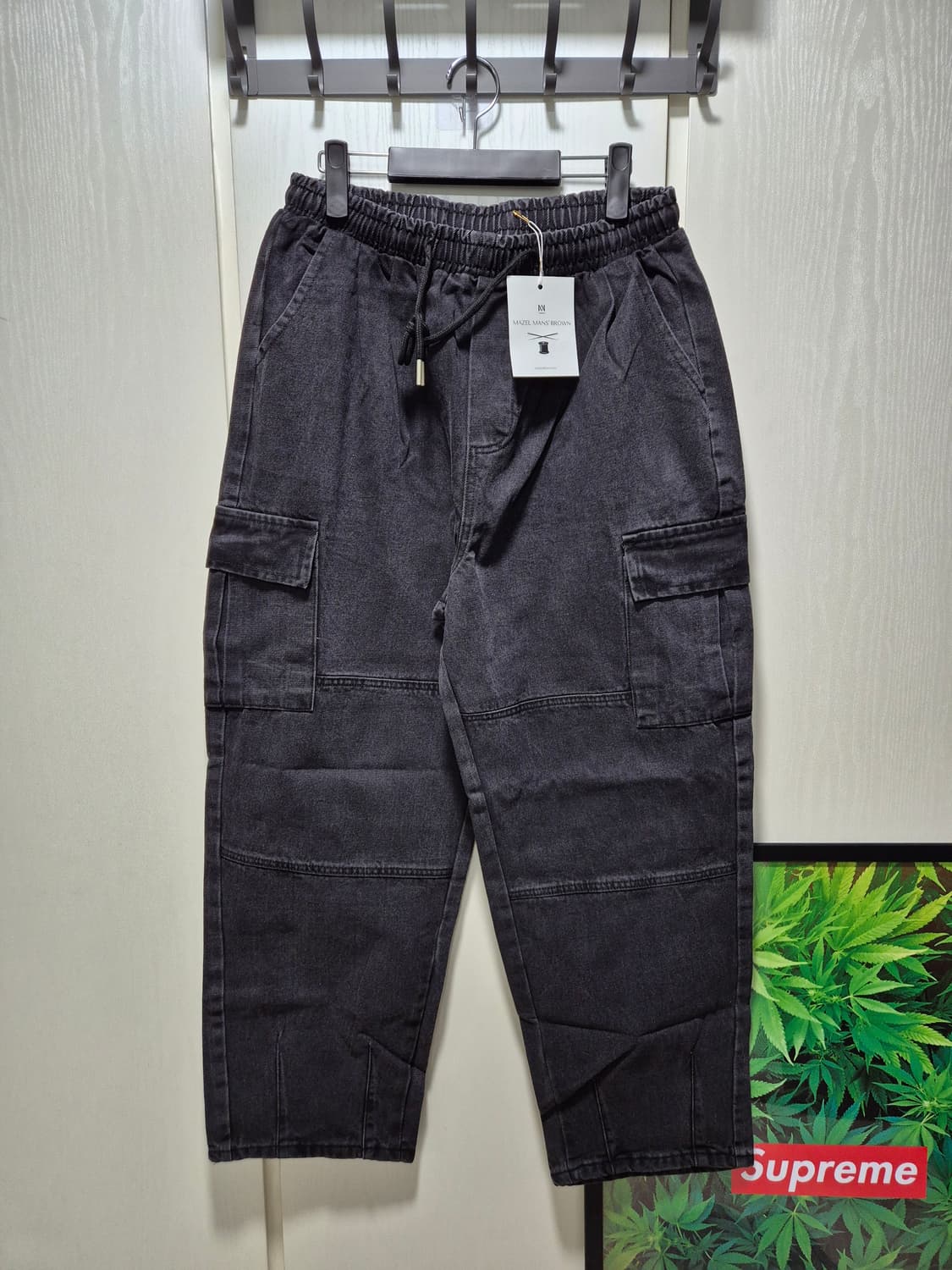 (세일)(새상품)워싱 데님 카고 조거 팬츠. 블랙 상품이미지1
