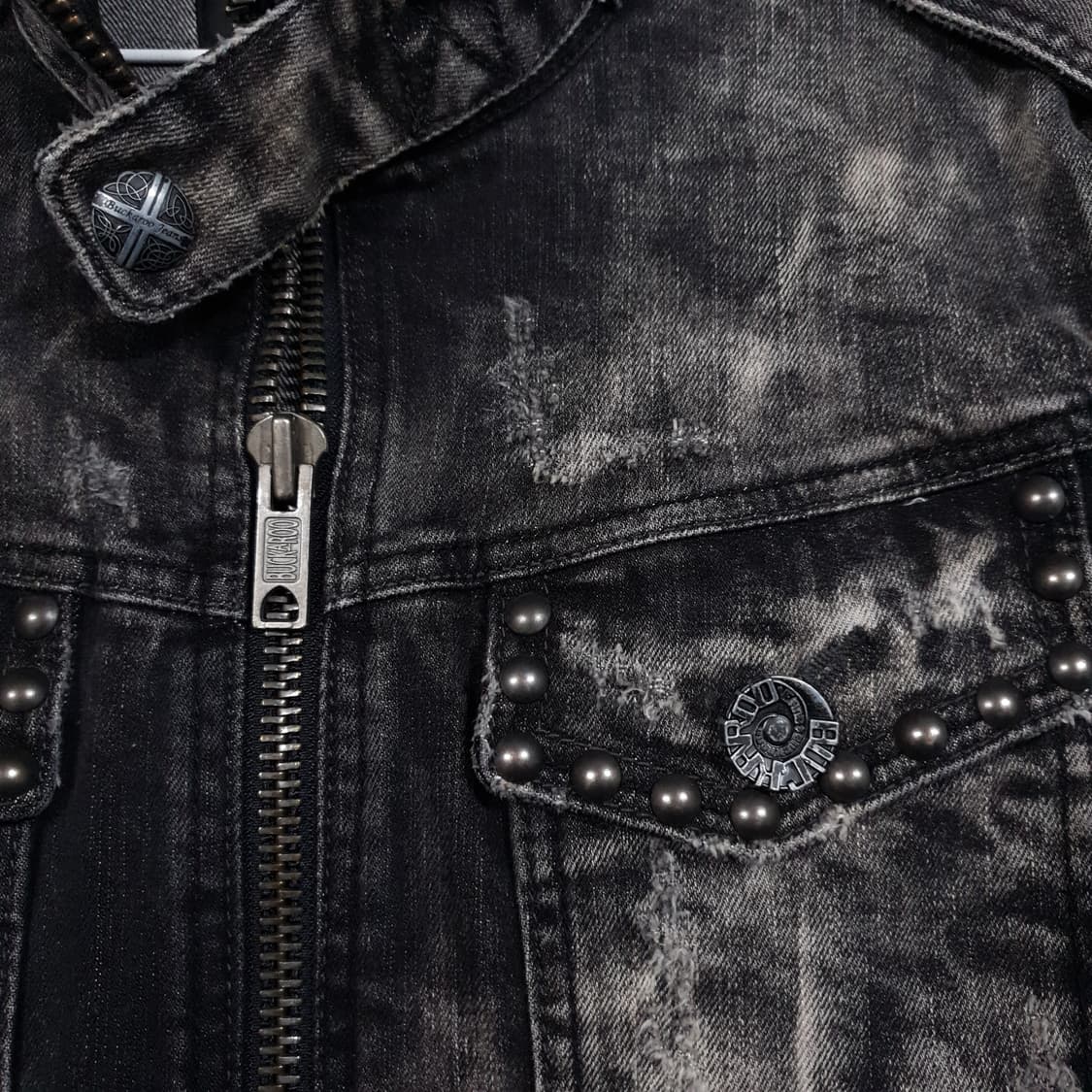 XL) 버커루 진스 오리지널 웨스턴 워싱 흑청 데님 트러커 집업 자켓 상품이미지4