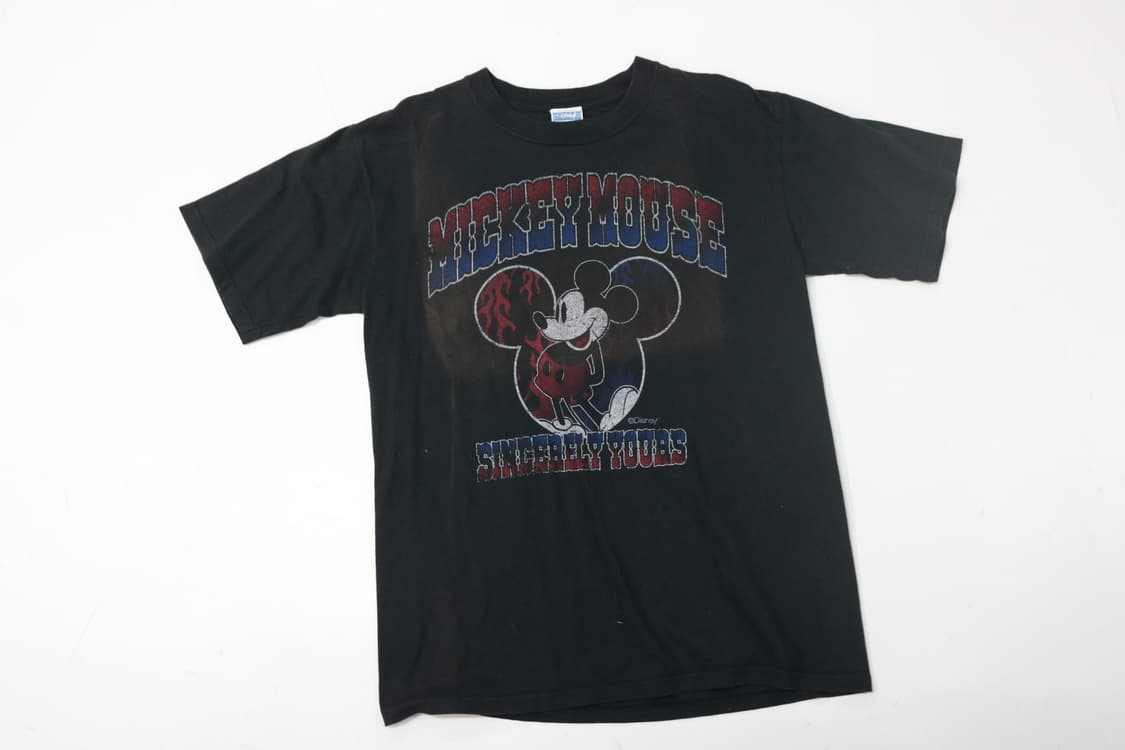 디즈니 미키 마우스 빈티지 플레임 로고 블랙 반팔 티셔츠 (S) 상품이미지3