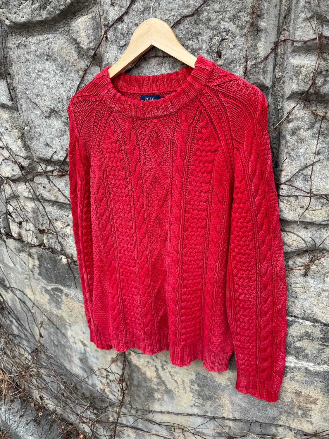 폴로 랄프로렌 빈티지 선페이딩 꽈배기 니트 레드 m 상품이미지3