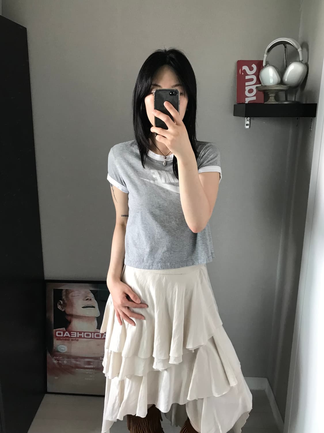 나이키 중앙 스펠아웃 그레이 크롭 링거티 상품이미지3