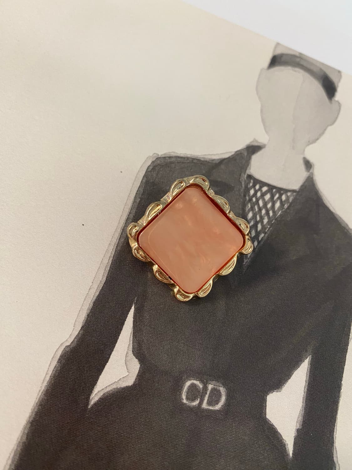 빈티지 피치 스퀘어 브로치 앤틱 수입 상품이미지4