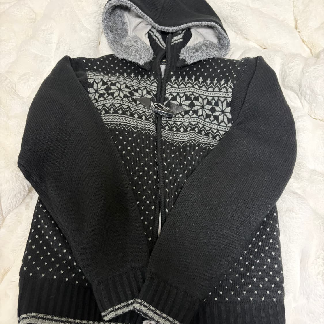 빈티지 노르딕 퍼 가디건 후드 블랙 상품이미지3
