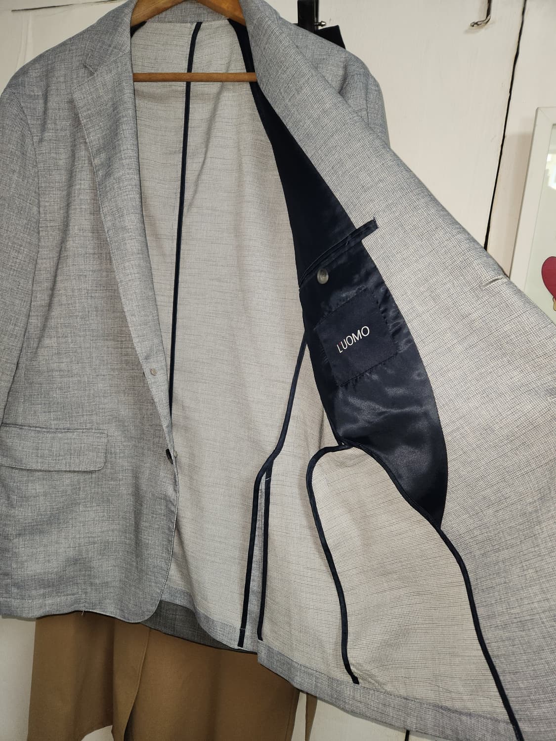 워모 회색 체크무늬 남성 블레이저 105 상품이미지3