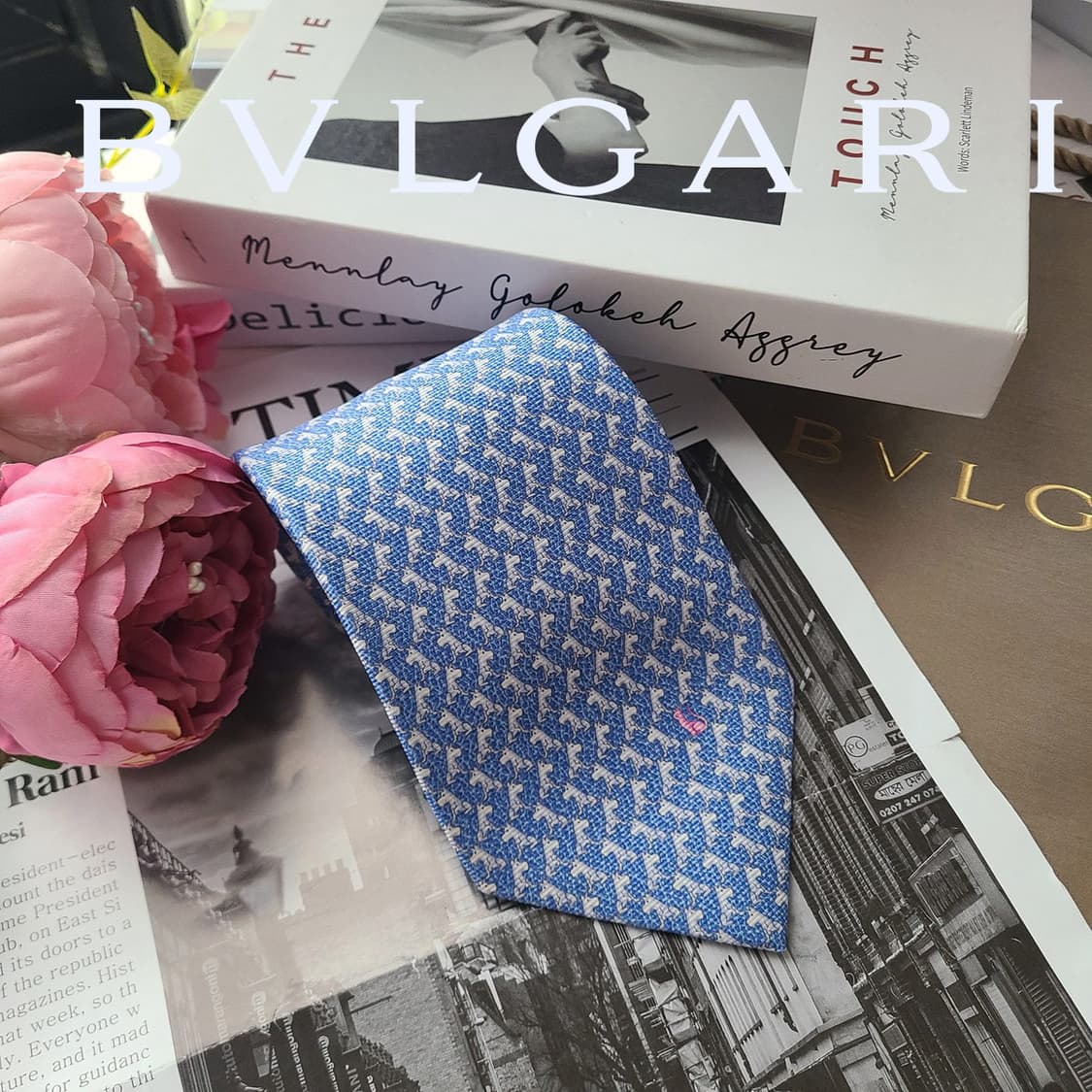 불가리 블루 애니멀 패턴 세븐폴드 넥타이 9.7cm A+~A등급 g5
 상품이미지1