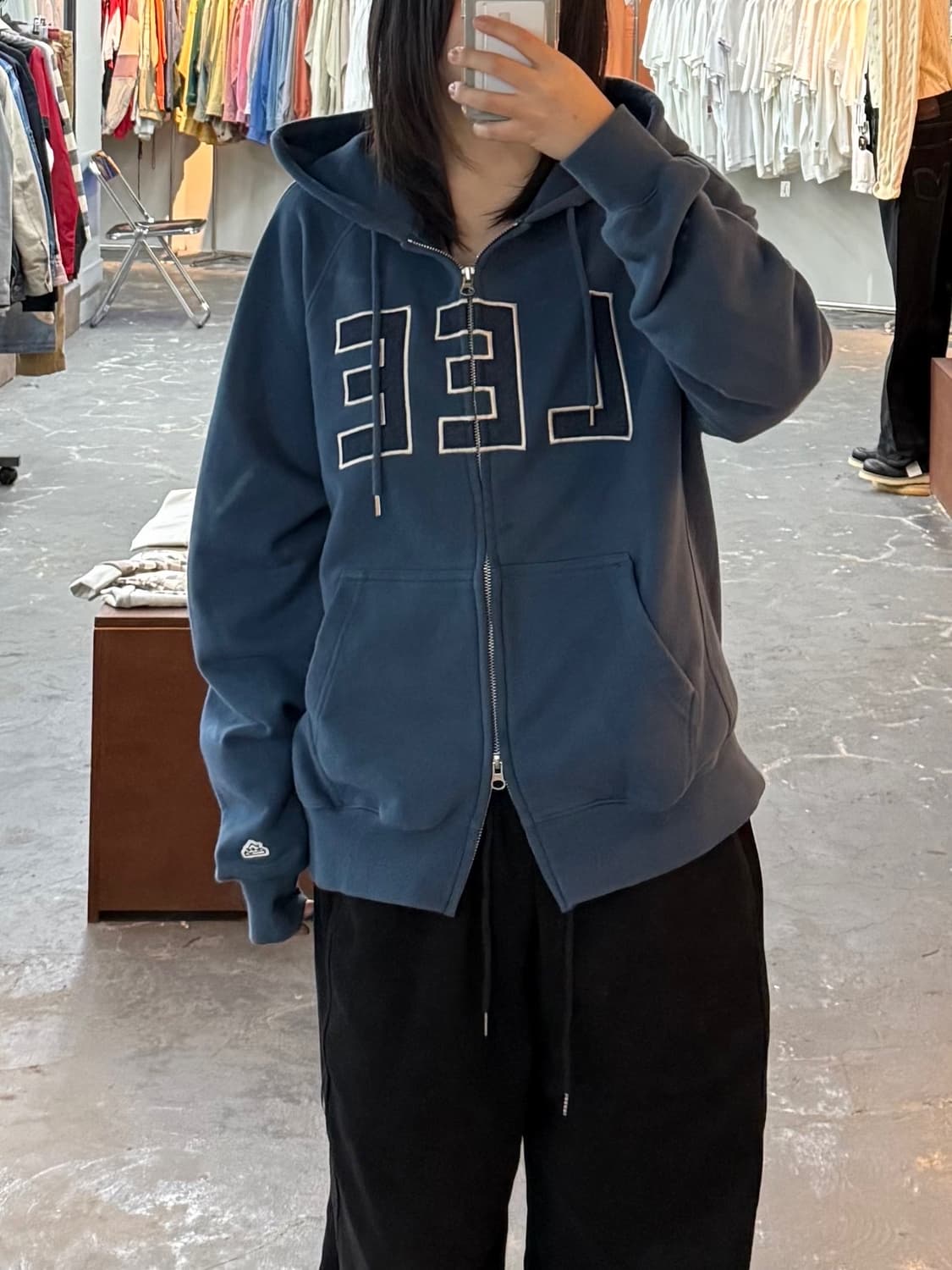 리 데님 아플리케 후드집업 H1432 상품이미지1