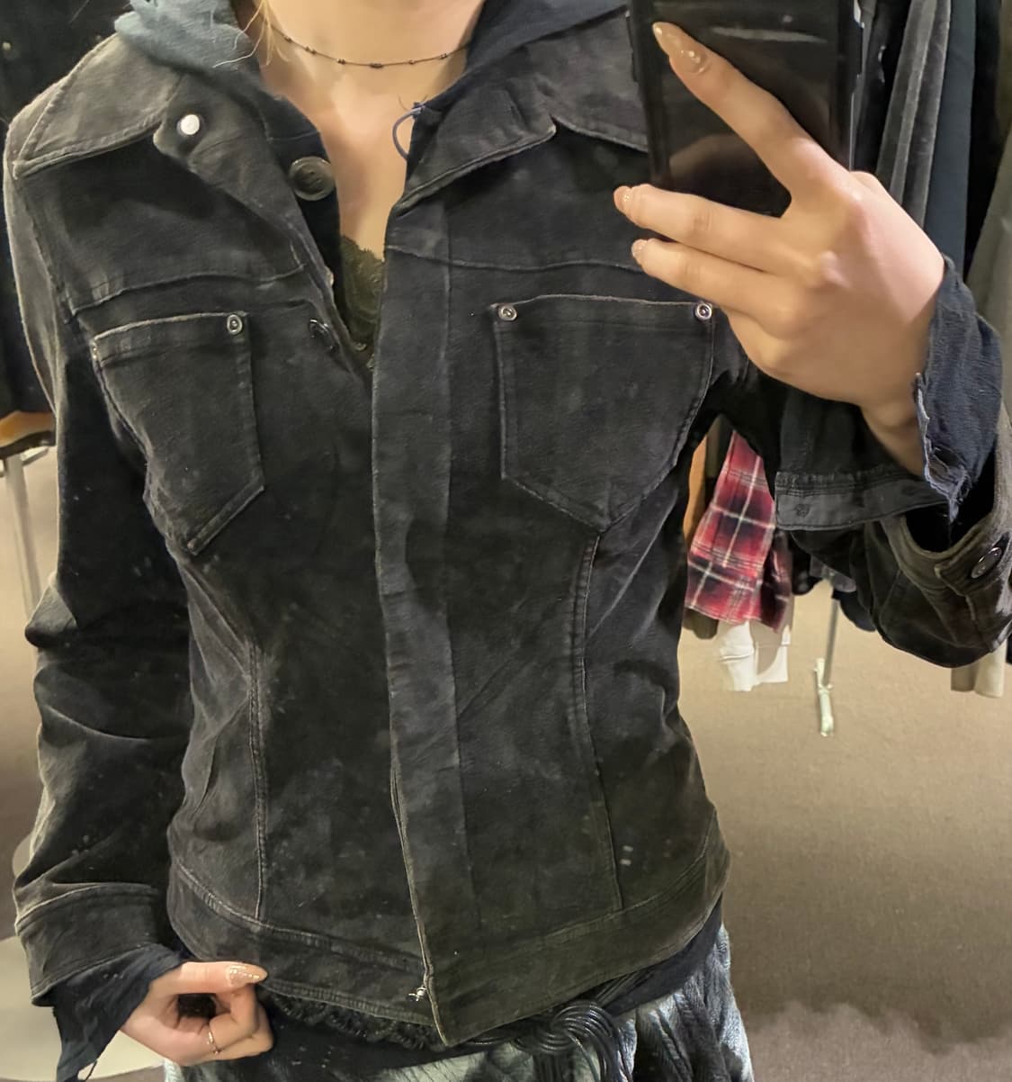 M)Japanese vintage 여성 코듀로이 블랙 자켓 상품이미지2