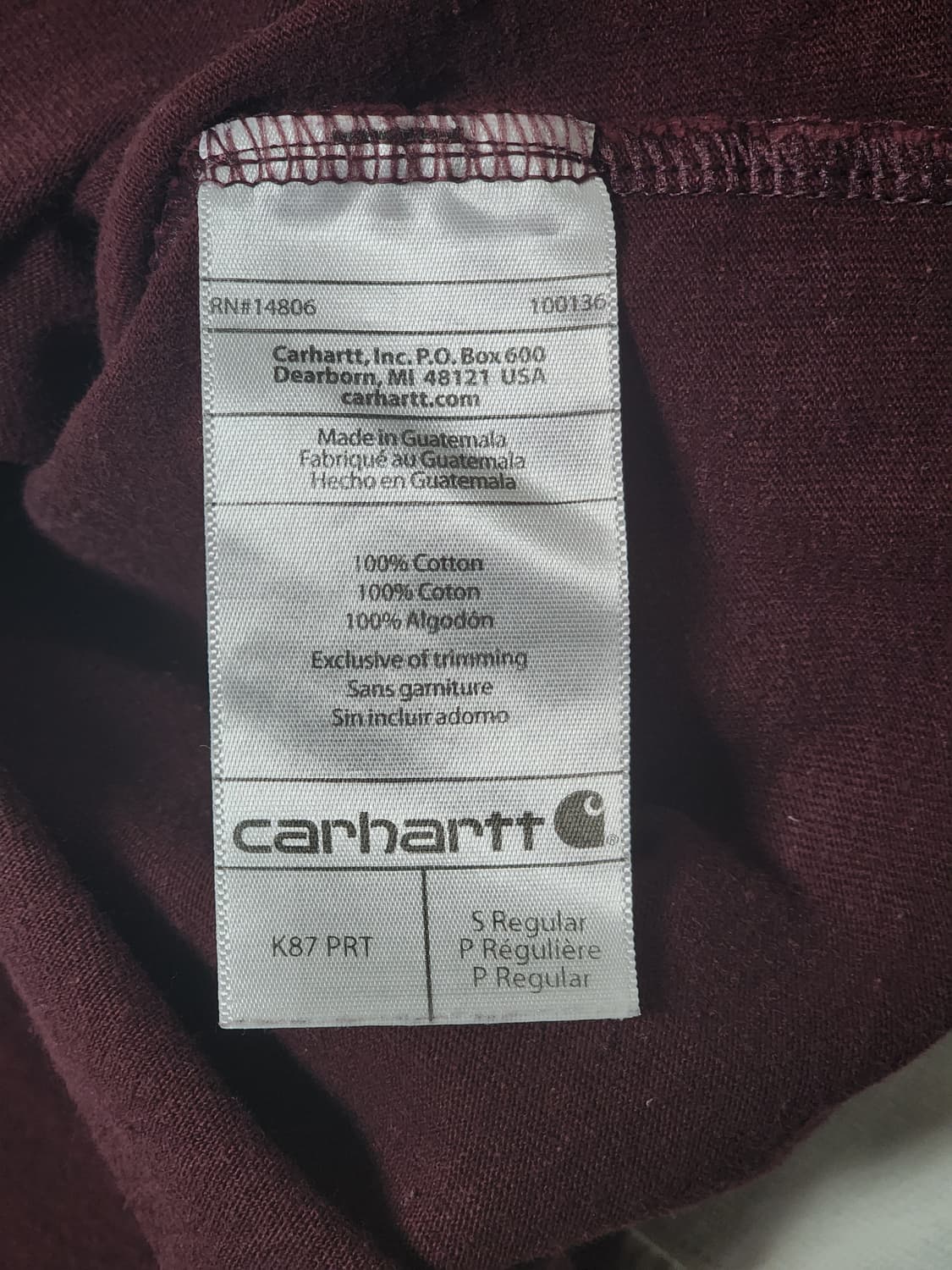 👕 Carhartt K87 루즈핏 헤비웨이트 포켓 반팔 티셔츠 와인 컬 상품이미지3