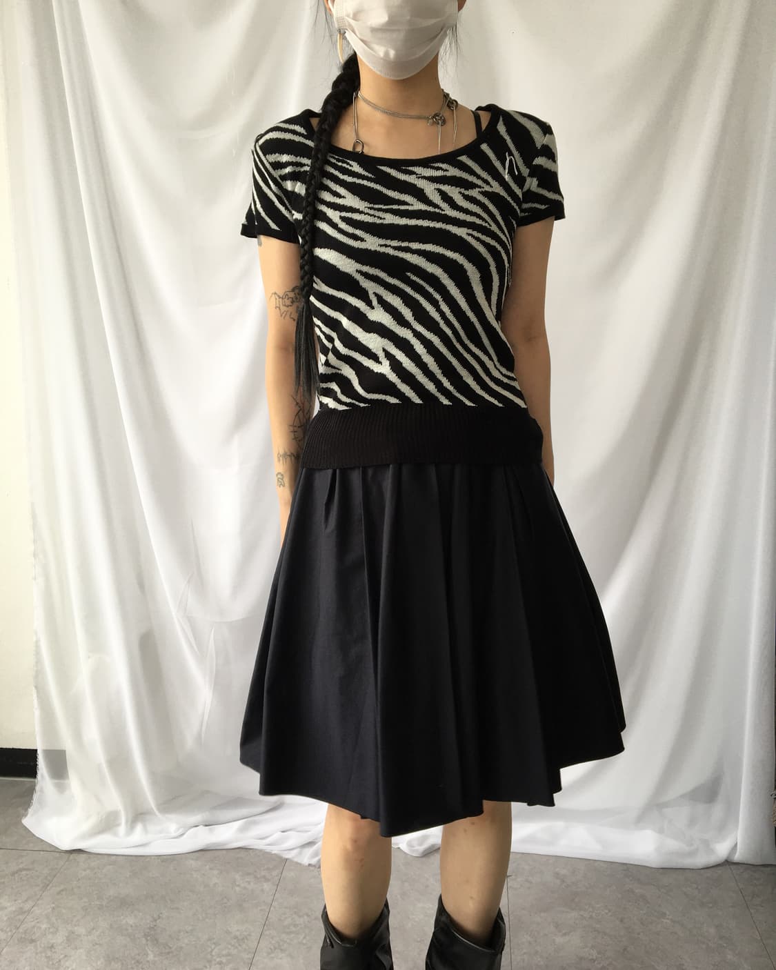 Navy Pleats flare skirt 상품이미지4