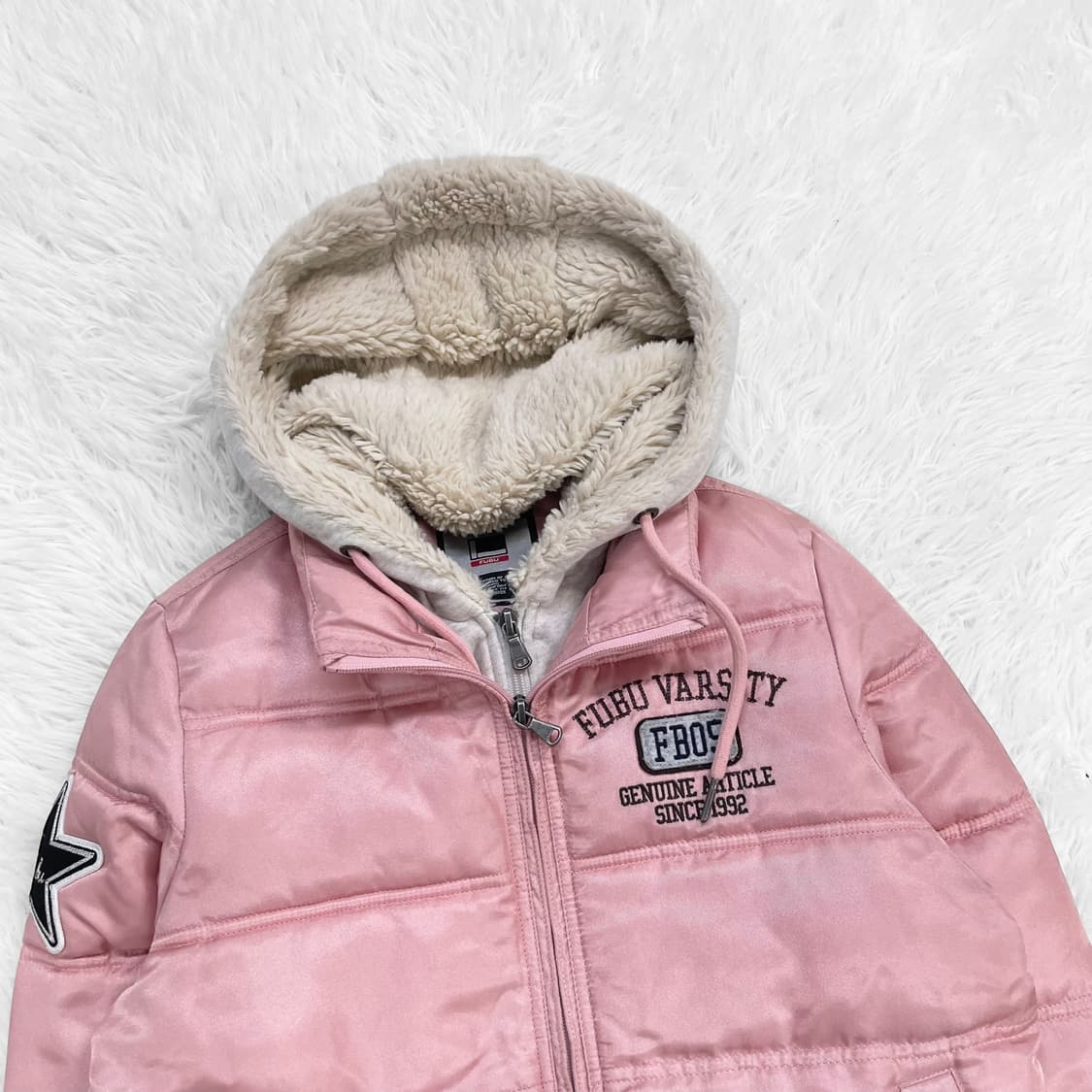 후부 스펠 로고 후드 패딩 딸기우유 상품이미지5