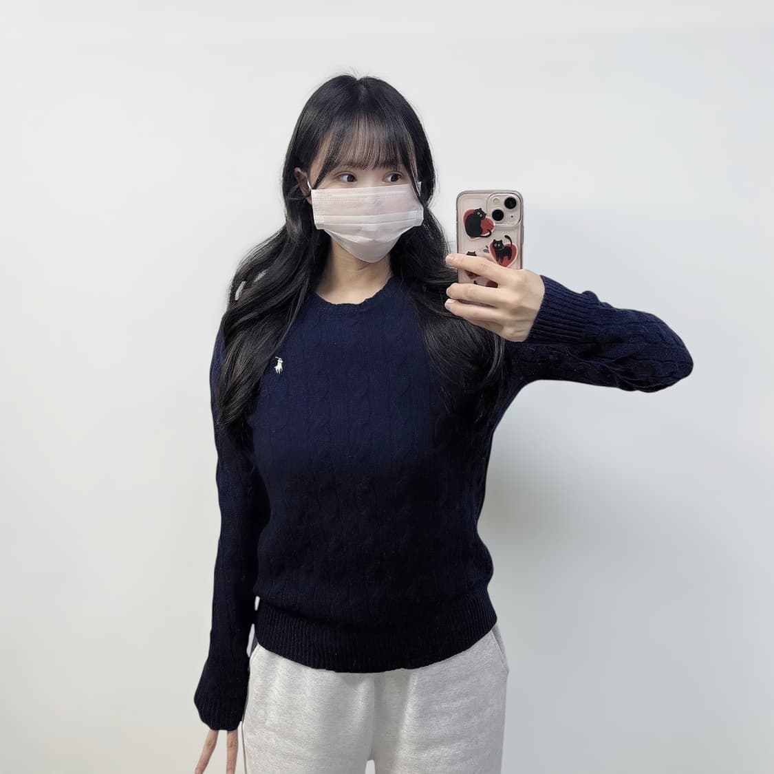 폴로 랄프로렌 포니 로고 케이블 니트 네이비 상품이미지1