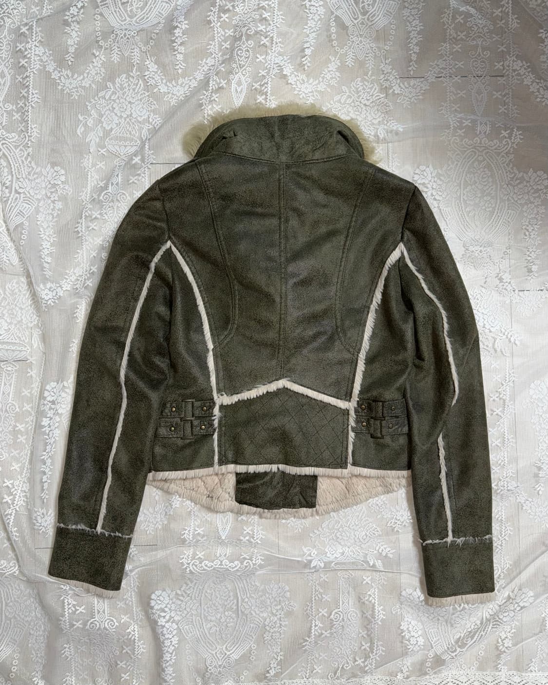 빈티지 카키 양털 하이넥 무스탕 상품이미지4