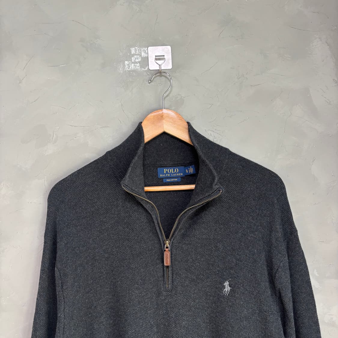 폴로 랄프로렌 피마코튼 니트 반집업 차콜 블랙 상품이미지2