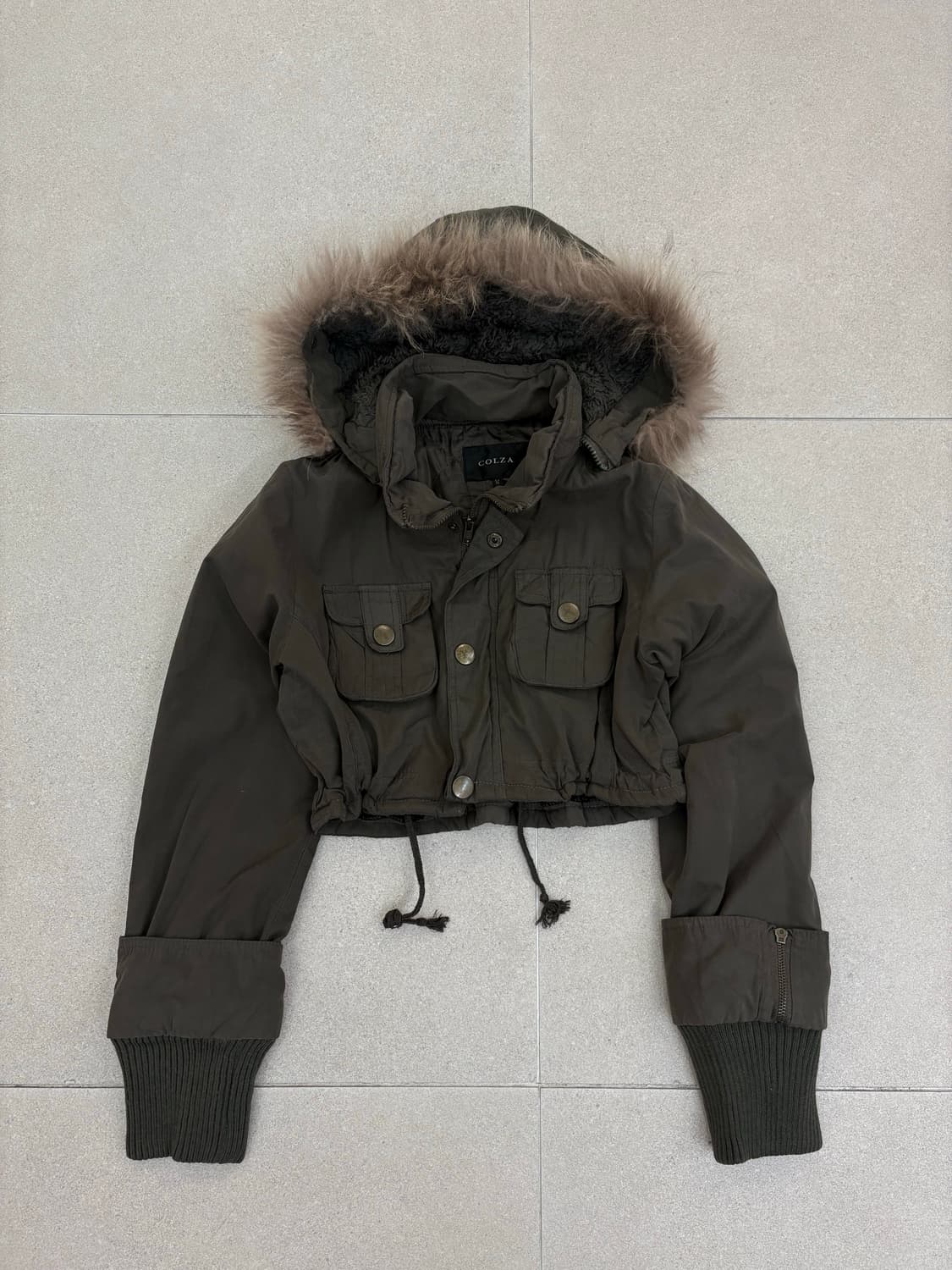 카키 크롭 숏 집업자켓 상품이미지1