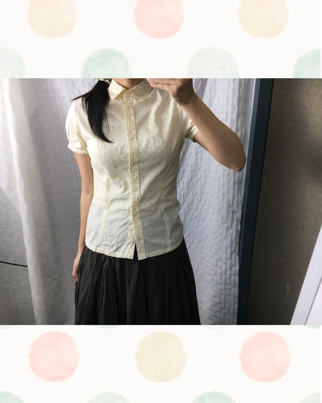 연노랑 도트 반소매 블라우스 상품이미지2