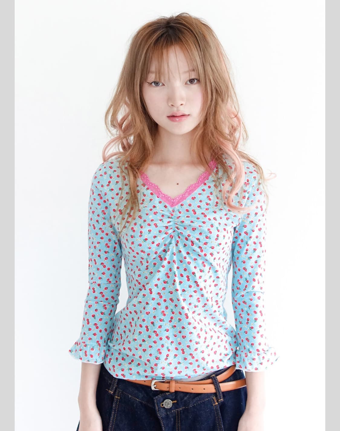 샵페어리 딸기 티셔츠 strawberry lace top mint 민트 상품이미지1