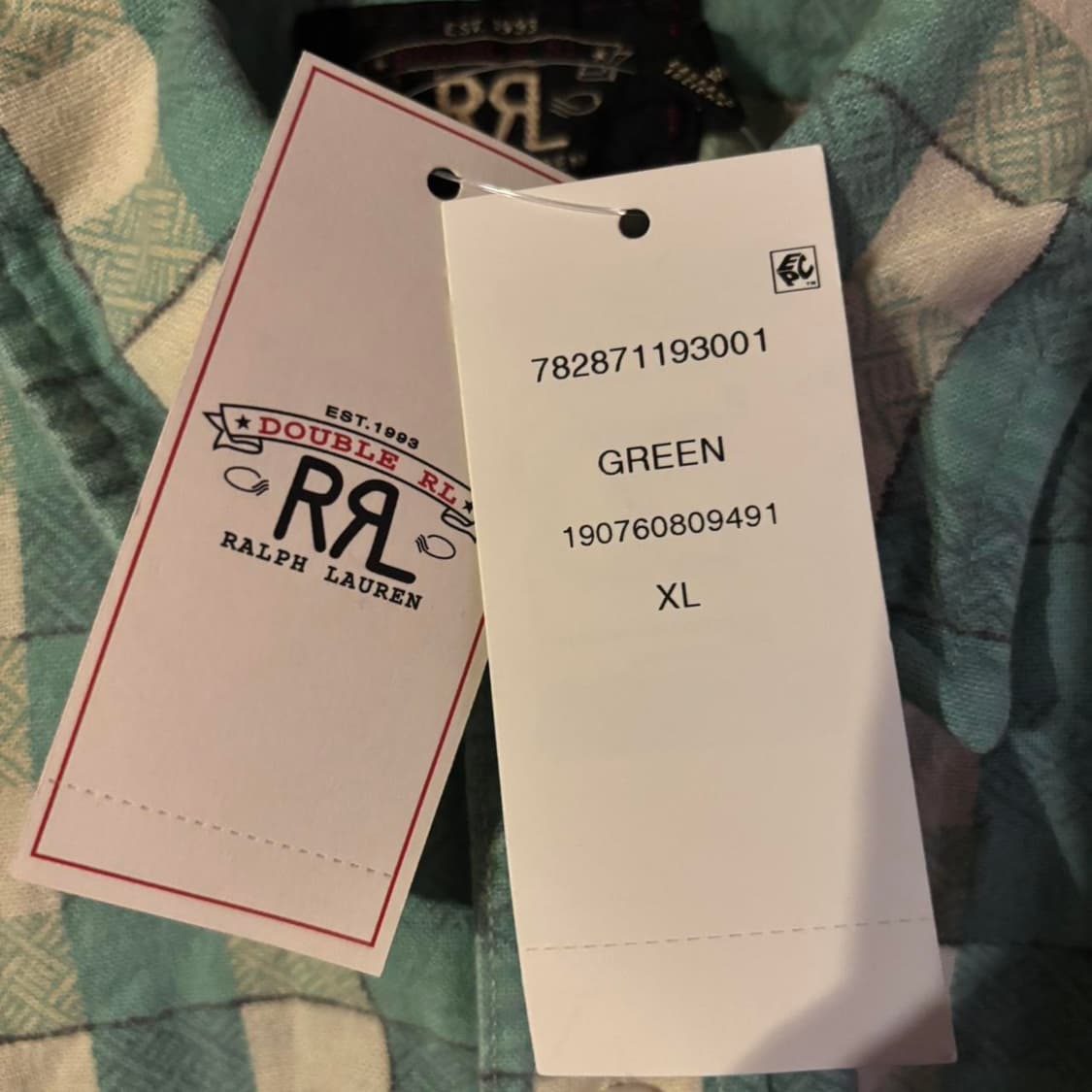 XL RRL FARRELL 셔츠 그린/크림 상품이미지5