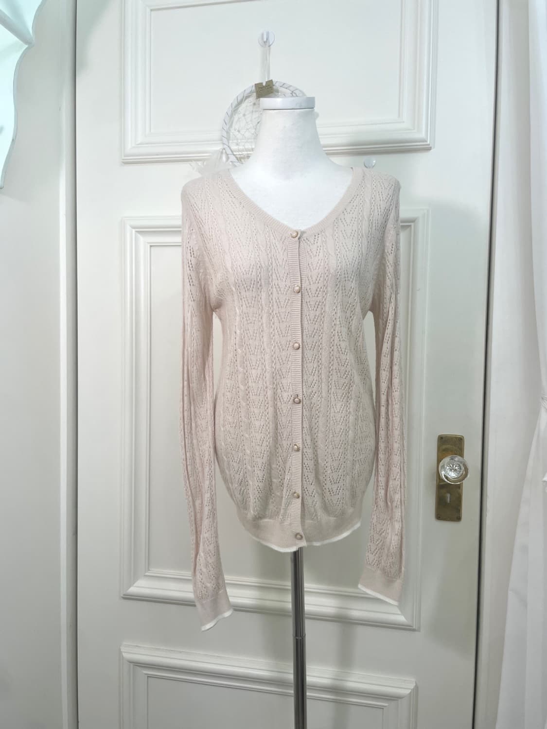 sheer pink crochet loose cardigan 상품이미지1