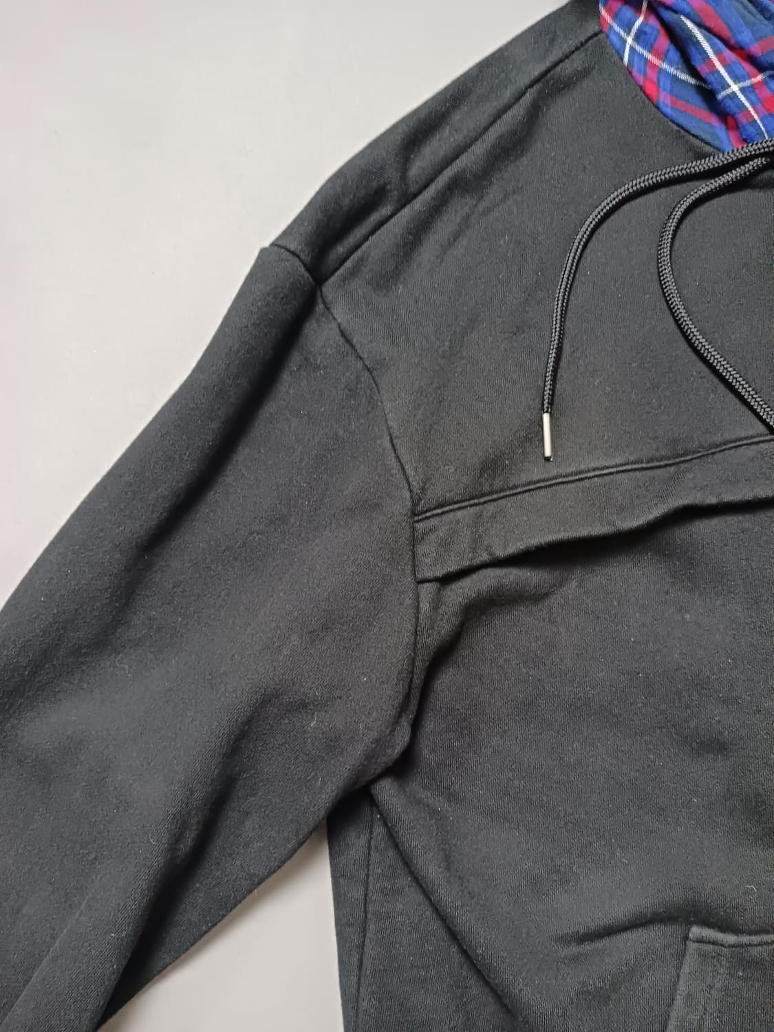 [L] PLAC 블랙 체크 레이어드 후드티 상품이미지3