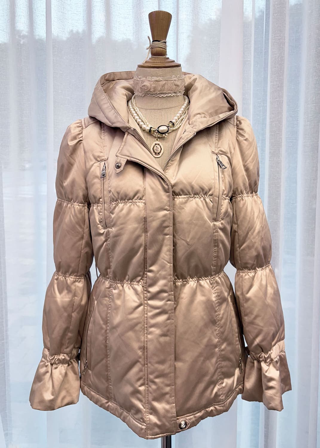 로즈핑크 셔링 누빔 패딩 상품이미지1