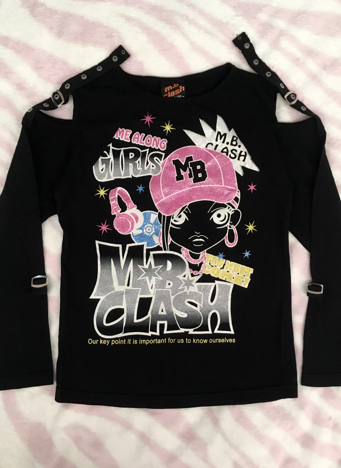 헤이세이 블랙 글리터 프린팅 팝 y2k 롱슬리브 티셔츠 오네갸루 상품이미지1