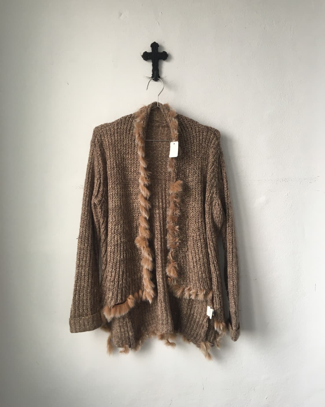 Rabbit fur trimming drape open knit card 상품이미지2