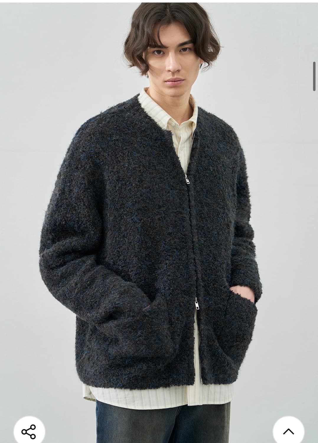 (새상품)(XL) 드로우핏 루즈핏 울 부클 니트집업 가디건 판매 상품이미지5