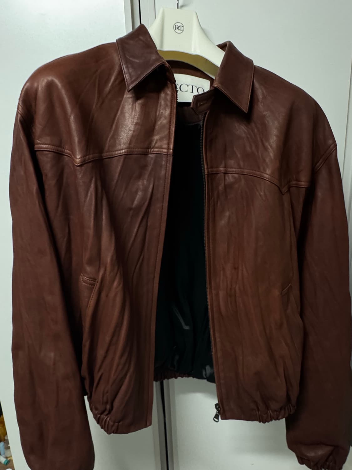 렉토 빈티지 이펙트 레더 점퍼(레드브라운) M 사이즈 상품이미지4