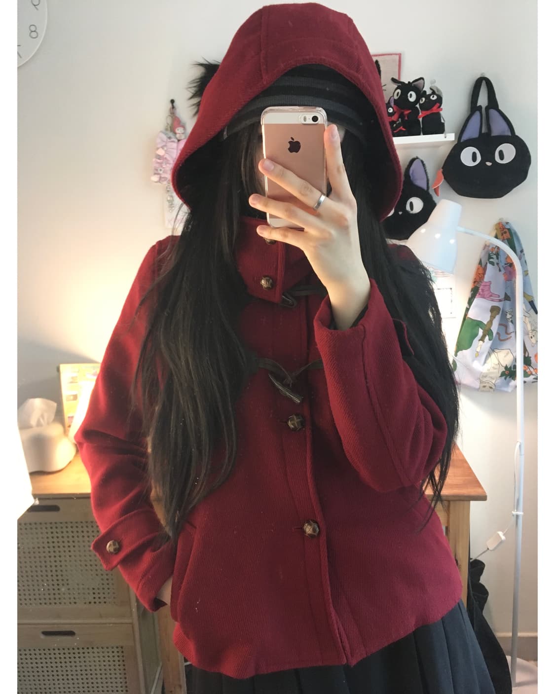 vintage duffle hooded short coat red 상품이미지5