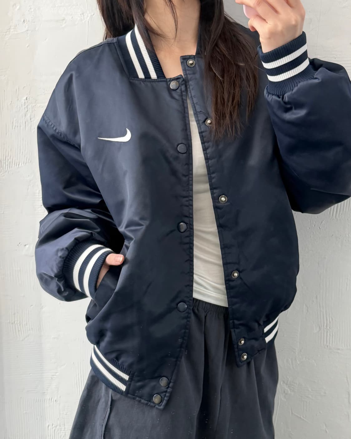 Nike 나이키 스우시 네이비컬러 새틴 스타디움 자켓 상품이미지6