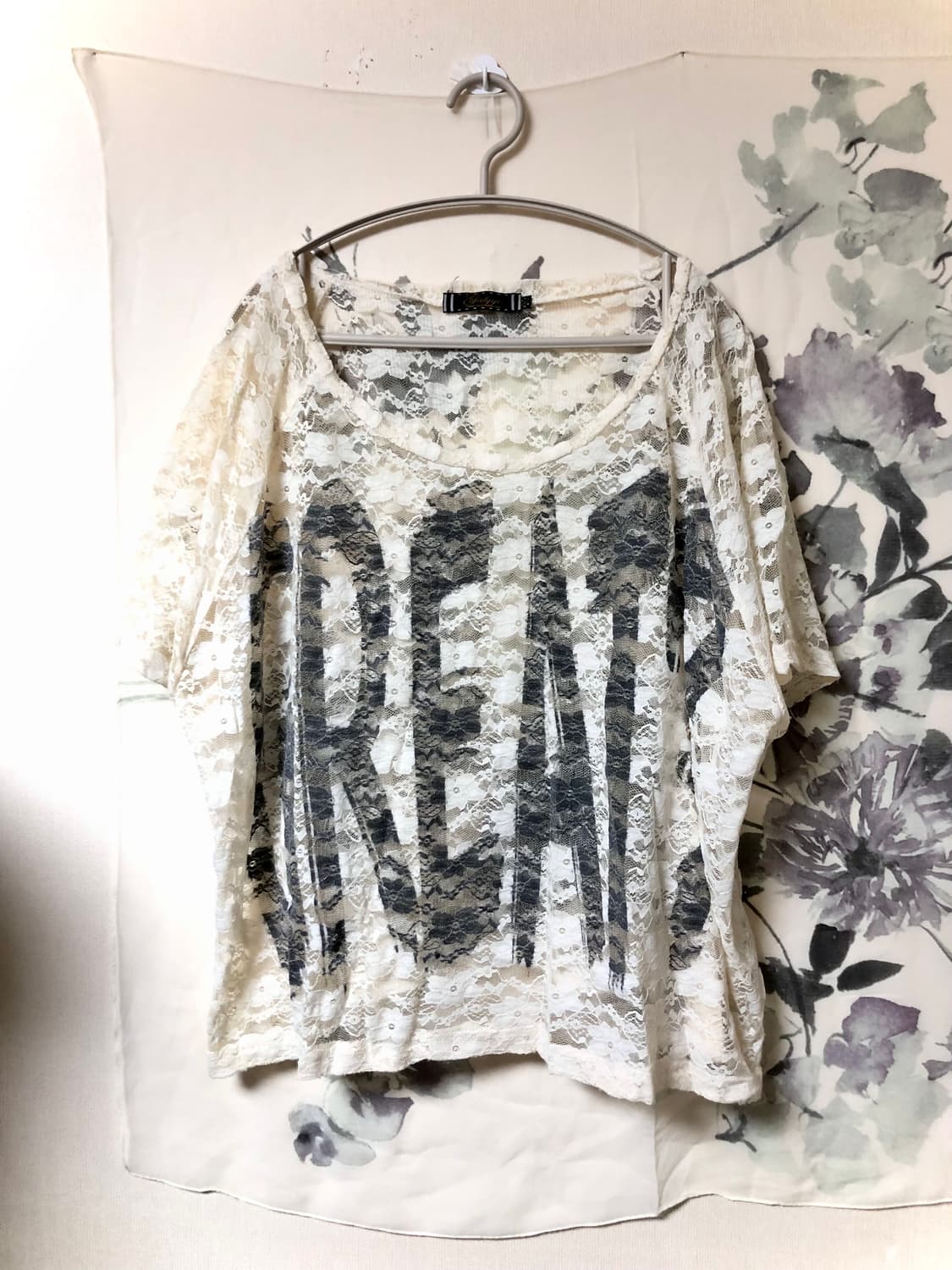 빈티지 레이스 시스루 프린팅 티셔츠 갸루 상품이미지1