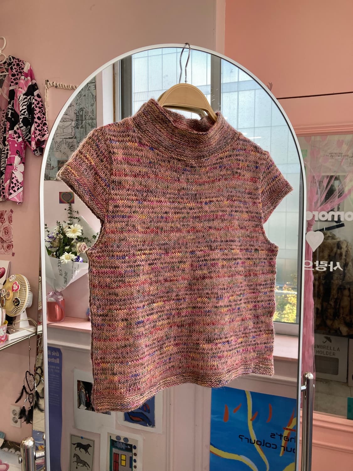 컬러 믹스 반팔 니트 상품이미지1