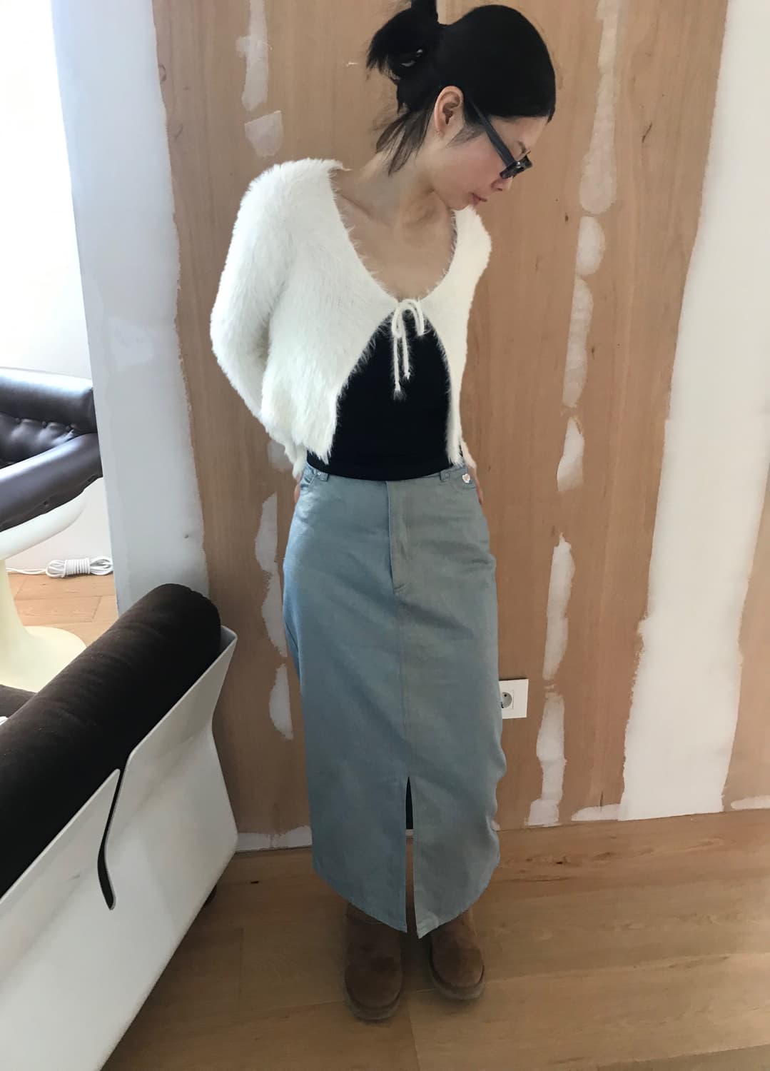 vintage pearl denim skirt (25inch) 상품이미지1